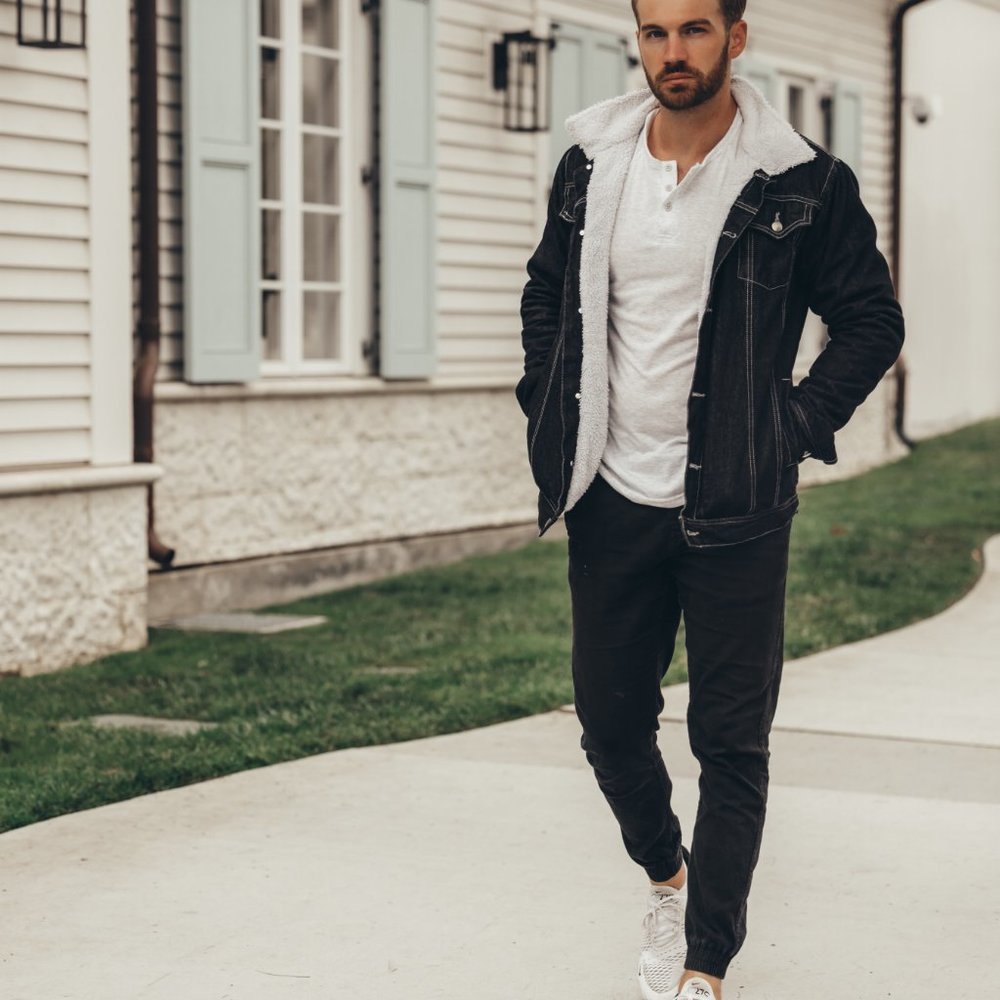 KINETEX | BLACK JEAN-SHERLING JACKET